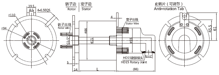30010153001015系列單通路電氣一體滑環(huán) 系列滑環(huán)外形圖紙