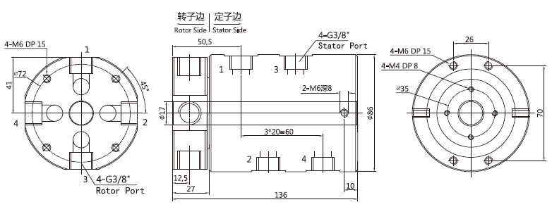 30040123004012系列四通路旋轉(zhuǎn)氣管接頭 系列滑環(huán)外形圖紙