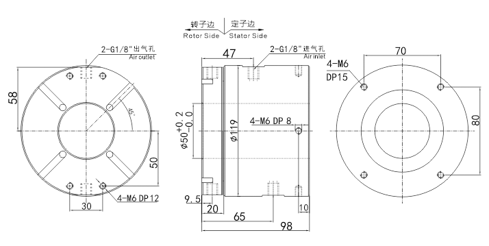 35020063502006中空50mm氣動(dòng)旋轉(zhuǎn)接頭 系列滑環(huán)外形圖紙