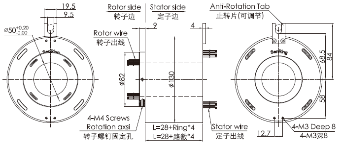 bh50130BH50130系列強(qiáng)弱電信號(hào)定做滑環(huán) 系列滑環(huán)外形圖紙