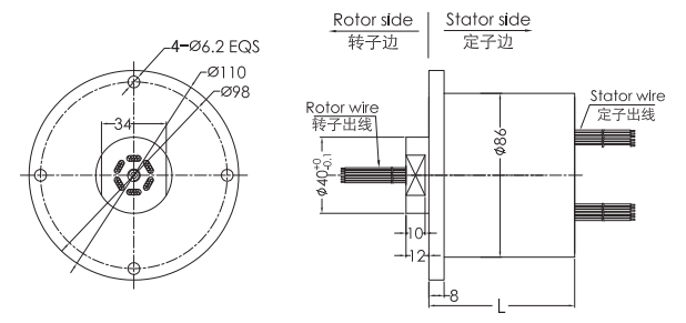 f086F086系列防水導(dǎo)電滑環(huán)(外徑86mm，IP65) 系列滑環(huán)外形圖紙