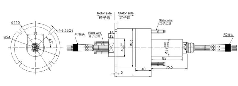 fo808FO808系列8通道光纖+電混合滑環(huán) 系列滑環(huán)外形圖紙