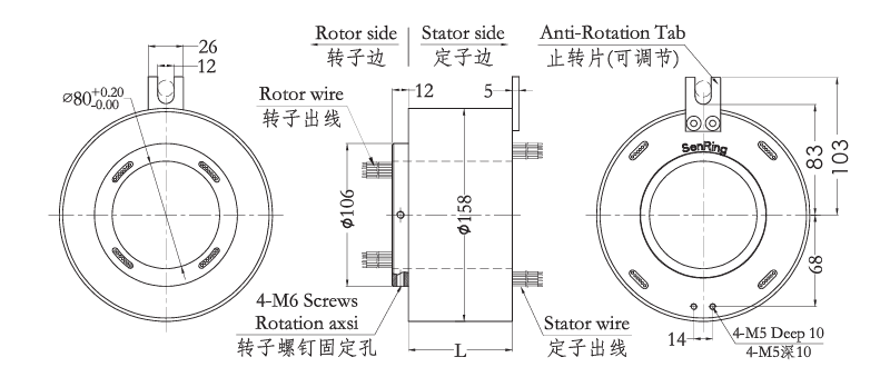 h80158H80158系列（過孔式、空心軸）滑環(huán) 系列滑環(huán)外形圖紙